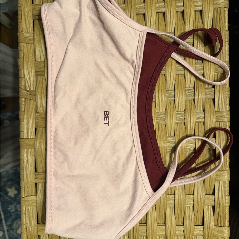 SET Active Pink and Burgundy Double-Layer Sports Bralette